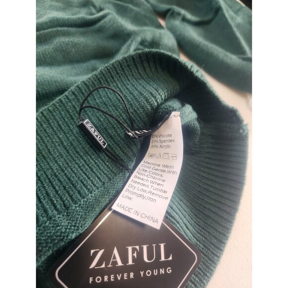 Zaful Green Mock Neck Ruffled Sleeve Sweater Women Knit Top - Picture 6 of 10